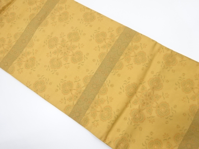 JAPANESE KIMONO / NAGOYA OBI / SILK / WOVEN STRIPE & FLORAL SARASA & FLORAL CREST